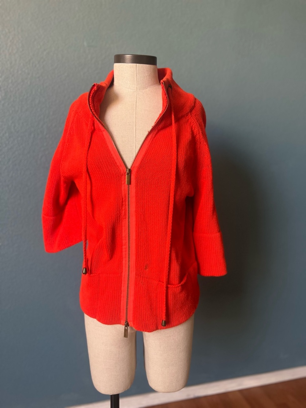 Women’s Lane Bryant Orange Knit Hooded‎ Zip Sweater 100 % Cotton plus size 14 16